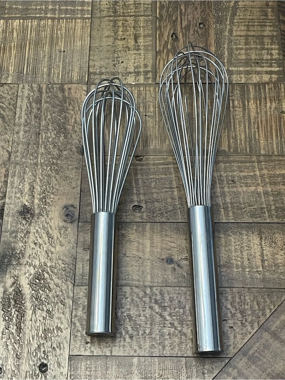 Pair of Polar Ware stainless steel commercial French whips